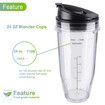 Ninja Blender Cups Replacement Parts 5 Pcs Set, 2 x 24oz Cups with Lids and 7 Fins Blade, Fits Nutri Ninja BN401 BN751 BN801 BL450 BL480 BL640 NN100
