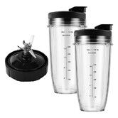 Blender Replacement Parts for Ninja, 24oz Ninja Blender Cups with ToGo Lids, 7 Fins Extractor Blade, Compatible with Nutri Ninja Auto iQ Blenders BL2012