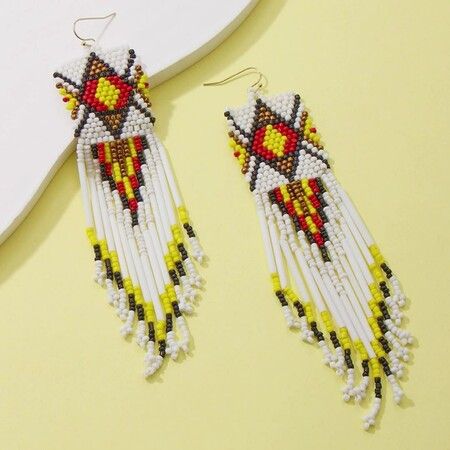 Handmade Pierce Earrings Creative Bohemian Chandelier Teardrop Bead Dangle Drop Earrings Ethnic Gypsy Tassel Hoops
