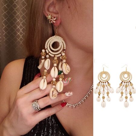 Handmade Pierce Earrings Creative Bohemian Chandelier Teardrop Bead Dangle Drop Earrings Ethnic Gypsy Tassel Hoops