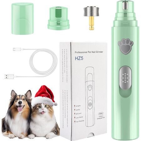 Dog Nail Grinder, Rechargeable Dog Nail Trimmers for Large Medium Small Dogs, Electric Pet Paws Grooming, Quiet Puppy Grooming Tool, Green