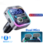 Car Wireless 5.3 Bluetooth FM Transmitter MP3 Player USB Car Charger Adapter