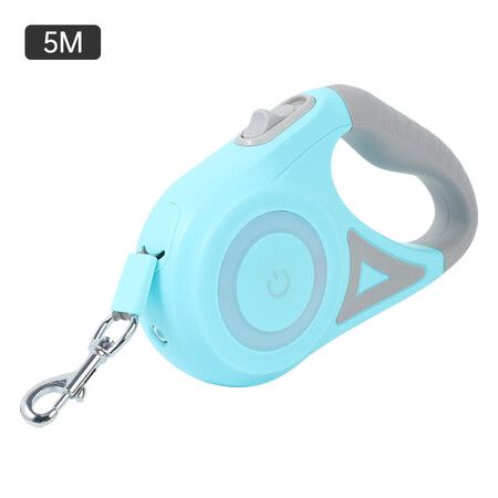 5m Retractable Dog Leash with Flashlight Safety Led Light,Anti-Slip Handle for Dogs,360 Degree Tangle-Free,One Button Brake Lock Color Blue