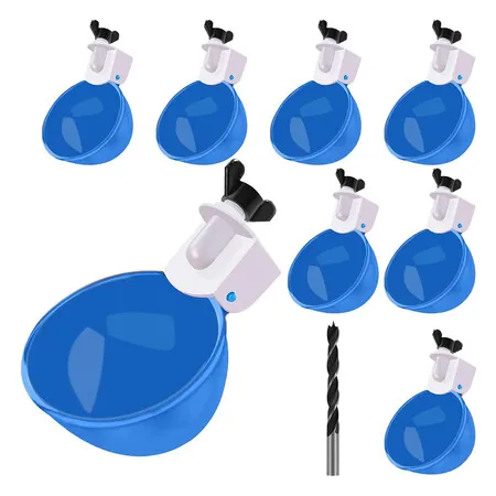 8 Pcs Large Chicken Watering Cups, Automatic Chicken Water Cups Suitable for Chicken, Duck, Goose with Mounting Hole Opener, Blue