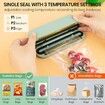 Mini Vacuum Sealer for Food,3 in 1 Cordless Rechargeable Food Sealer for Dry/Moist Food Storage with 4 Snack Bags,Heat Sealer - Green