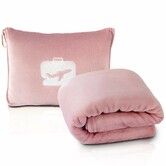 Travel Blanket and Pillow Soft 2 in 1 Airplane Blanket with Soft Storage Bag,Hand Luggage and Backpack Clip Pink