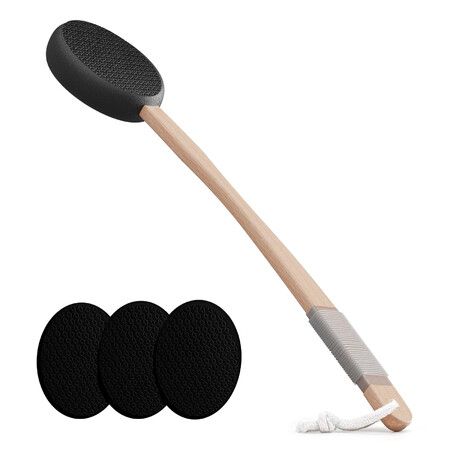 Back Lotion Applicator with 4 Replaceable Pads,Lotion Applicator,Sunscreen Applicator for Cream with 17In Curved Handle Easy to Target Back and Feet,Black