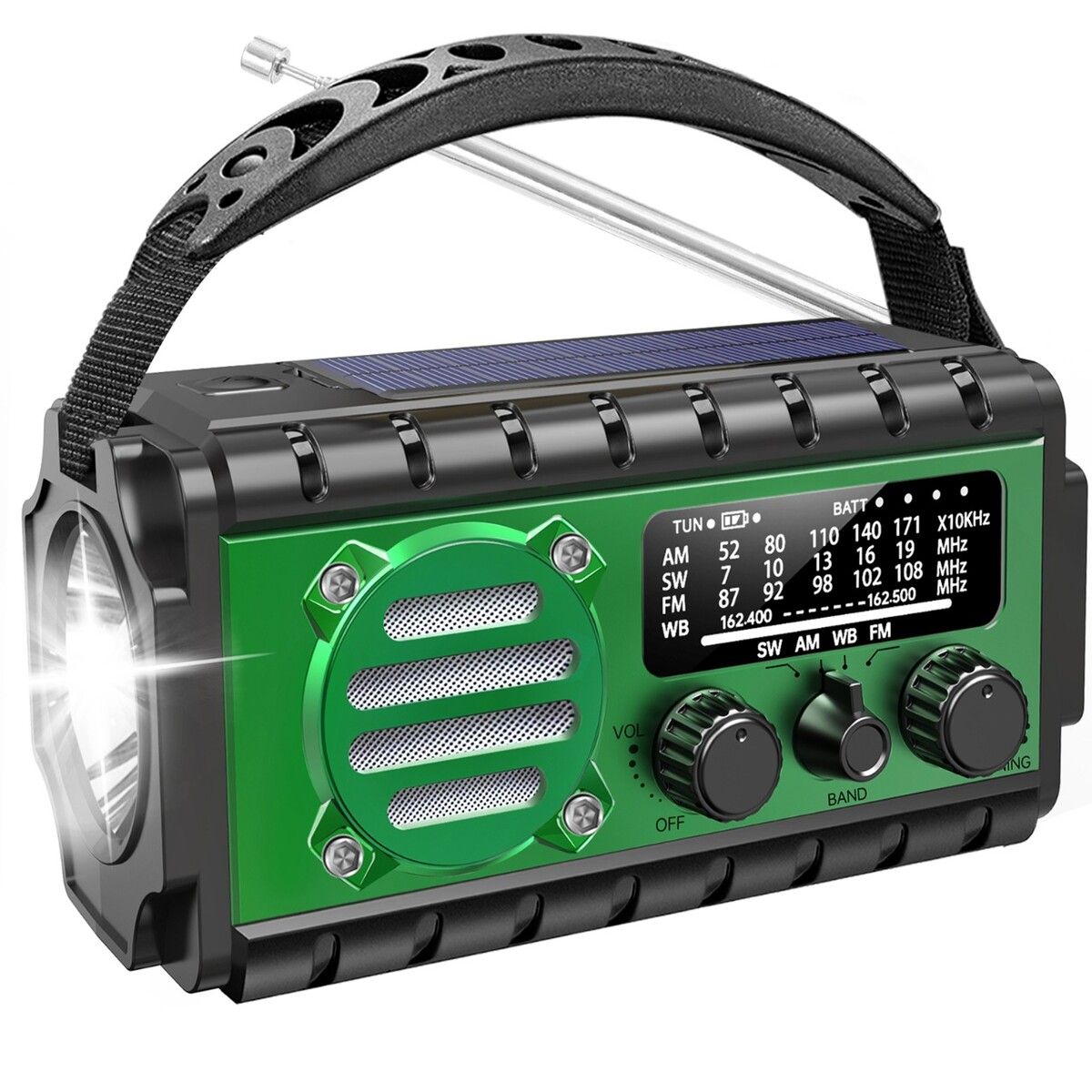 20000mWh Emergency Radio, Portable Hand Crank SW/AM/FM Survival Radio with Fast Charge Rechargeable Solar Battery, Flashlight for Outdoor Home (Green)