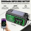 20000mWh Emergency Radio, Portable Hand Crank SW/AM/FM Survival Radio with Fast Charge Rechargeable Solar Battery, Flashlight for Outdoor Home (Green)