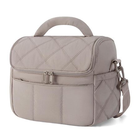 Insulated Lunch Bags for Women, Cute Quilted Lunch Box, Lightweight Puffy Padded Waterproof Lunch Tote for Work Picnic Travel, 23 x 15 x 20 cm, Grey