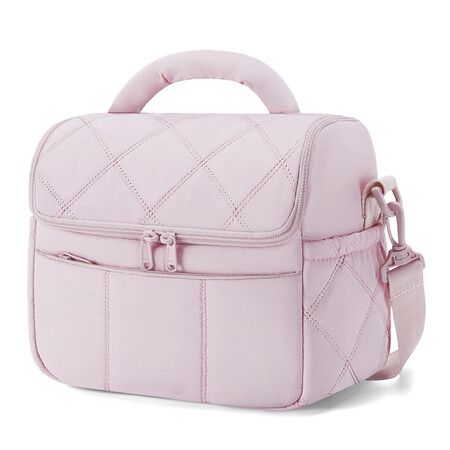 Insulated Lunch Bags for Women, Cute Quilted Lunch Box, Lightweight Puffy Padded Waterproof Lunch Tote for Work Picnic Travel, 23 x 15 x 20 cm, Pink