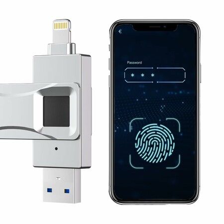 Encrypted USB Flash Drive Fingerprint 2-in-1 Secure Password Protected U Disk Photo Memory Stick for Phone PC with 360 Degree Protection Cover(128GB)