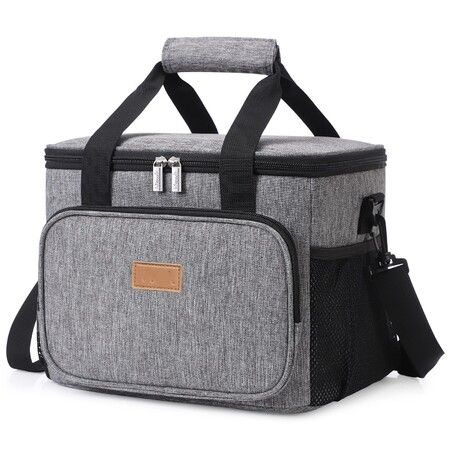 15L Large Crossbody Lunch Bag Insulated Lunch Box Cooler Cooling Tote With Insulated Layer for Picnic,Work,School,Travel Color Grey