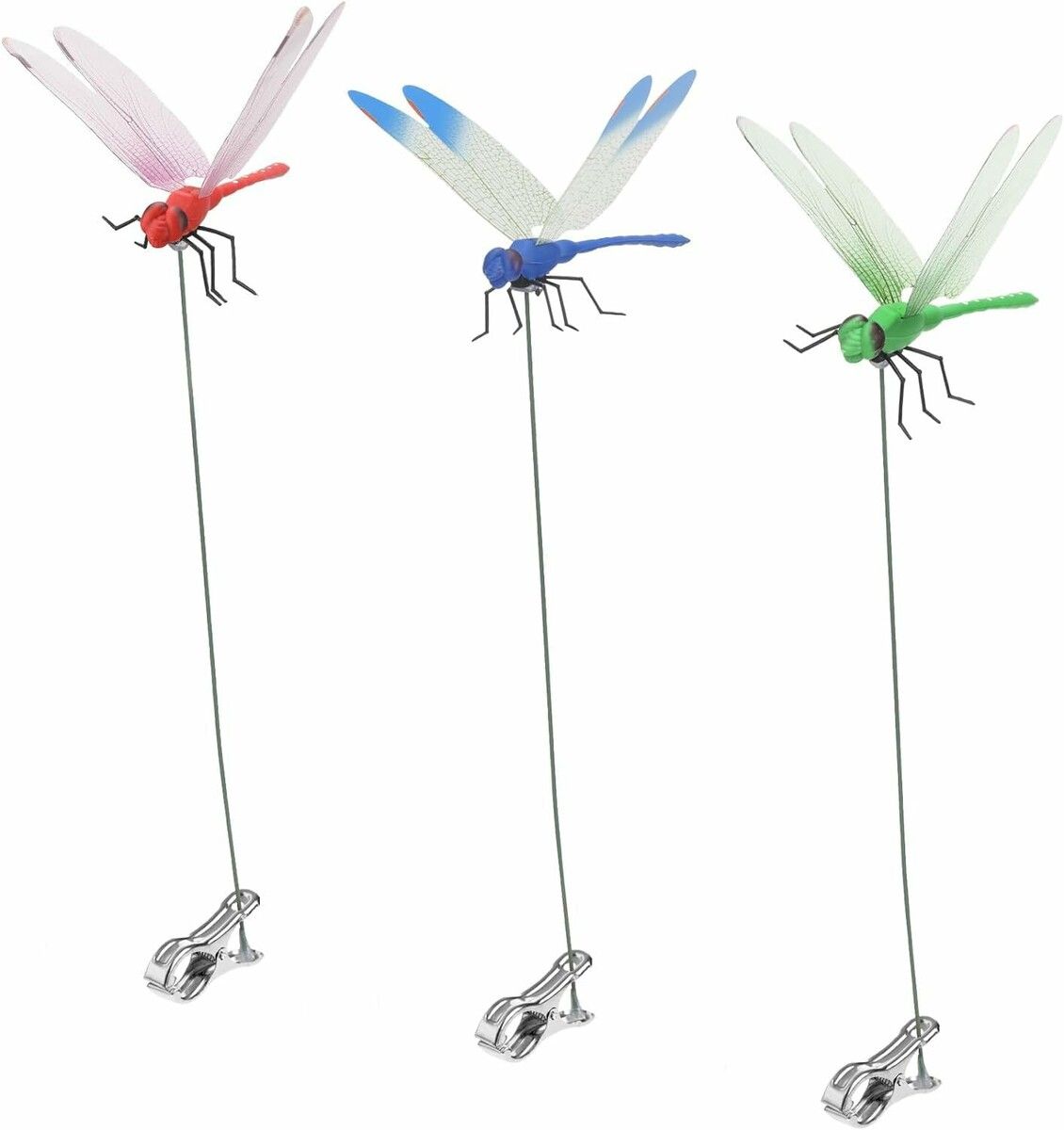 3 Pack Dragonfly Dragonfly Clip,3D Dragonfly Garden Stakes Decor,Dragonfly Humming Bird Stakes,Deer and Horse Fly Deterrent