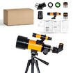 70mm Aperture 100mm Focal Length 15-150x Magnification Telescope with Multi-Layer Broadband Coating Extendable Tripod Christmas Birthday Kids Gift