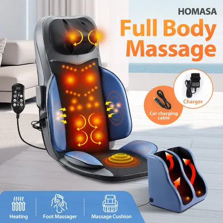 Full Body Massage Cushion Shiatsu Back Neck Massaging Chair Seat Pad Kneading Rolling Vibration Heating Relax with Foot Massager Remote Pillow Homasa