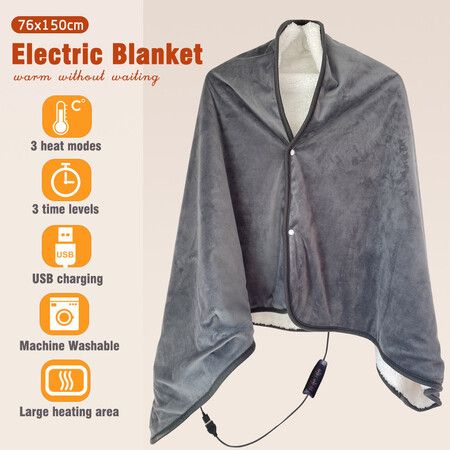 Electric Blanket Heated Wearable Shawl Heating Hoodie Throw Poncho with 3 Heating Levels 3 Heating Time Settings Heated Blanket For Office Family