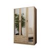 Mirrored Wardrobe Cabinet Armoire Closet Bedroom Clothes Storage Organiser Drawers Full Length Mirrors Wooden Furniture Hanging Rails 110x50x180cm Oak
