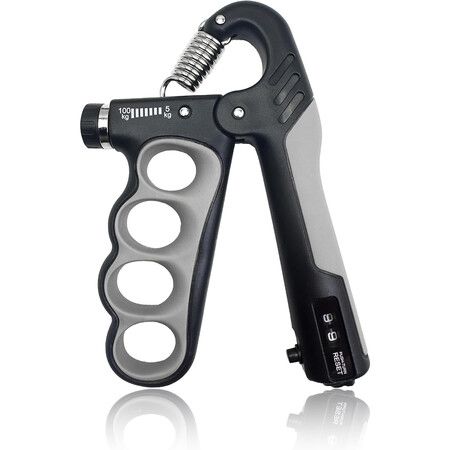 Grip Strength Trainer, Hand Grip Strengthener, Forearm Strengthener, Adjustable Resistance 11 Lbs - 220 Lbs, Grey