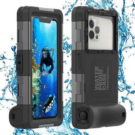 Waterproof Underwater Snorkeling Diving Phone Case for iPhone 16, 15, 14, 13, 12, 11 Pro Max Mini and Galaxy 15m Photo Video Cover, Black
