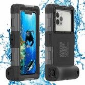 Waterproof Underwater Snorkeling Diving Phone Case for iPhone 16, 15, 14, 13, 12, 11 Pro Max Mini and Galaxy 15m Photo Video Cover, Black
