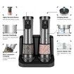 Electric Salt and Pepper Grinder Set with Charging Base, LED Display,Variable Grinding Speed Rechargeable Stainless Steel Automatic Pepper Mill