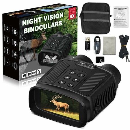 4K Night Vision Binoculars IR 8X Digital Zoom Rechargeable 3inch HD Screen 40MP Photos 4K Video Infrared Full Dark View Scope Color Black