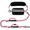 Hands Free Dog Leash, Adjustable Waist Belt with Double Padded Handles,Retractable Bungee for Medium Large Dogs for Dog Walking Running(Pink)