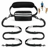 Hands Free Dog Leash with Pouch,Double Leash for Two Dogs Retractable Bungee with Double Padded Handles for Dog Walking Running Leash for Dogs,Silver