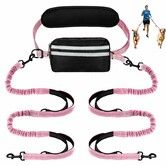 Hands Free Dog Leash with Pouch,Double Leash for Two Dogs Retractable Bungee with Double Padded Handles for Dog Walking Running Leash for Dogs,Pink