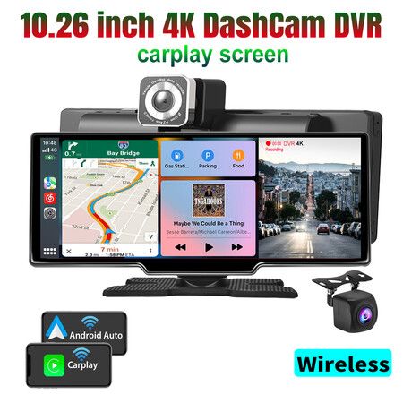 10.26 Inch Carplay GPS DashCam 128G  Car Screen Smart Wireless 4K Dashcam MP5 Android AUTO Carplay Video Player Christmas Gift