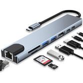 8 in 1 USB C Hub, Multi Port Adapter with SD TF Card Slot, 4K HDMI and 100W PD, USB C Port, Suitable for Docking Stations of Dell/Surface/HP/Lenovo Laptops