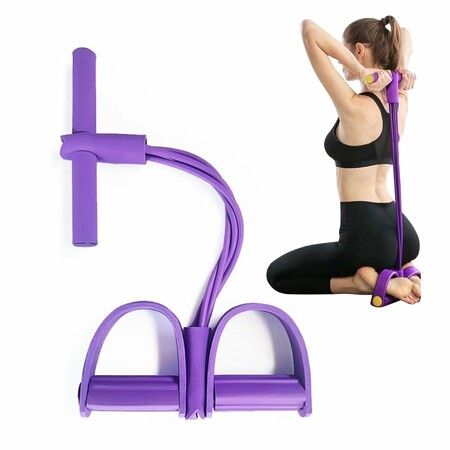Multifunction Tension Rope Stirrup Puller,8-Tube Elastic Yoga Pedal Puller Resistance Band,Fitness Workout Equipment For Homegym Color Purple