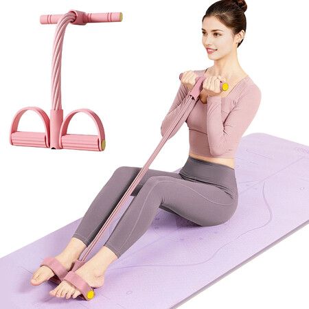 Multifunction Tension Rope Stirrup Puller,8-Tube Elastic Yoga Pedal Puller Resistance Band,Fitness Workout Equipment For Homegym Color Pink