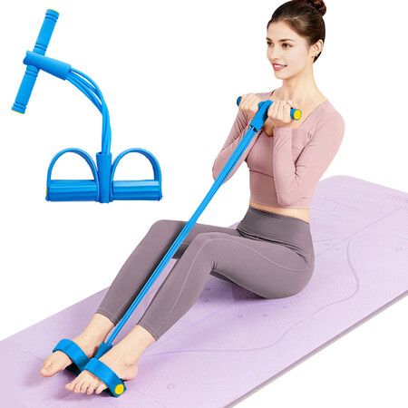 Multifunction Tension Rope Stirrup Puller,8-Tube Elastic Yoga Pedal Puller Resistance Band,Fitness Workout Equipment For Homegym Color Blue