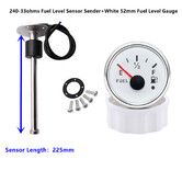 225mm 240-33ohms Fuel Level Sensor Sender+White 52mm Fuel Level Gauge for Boat Car Truck ATV