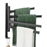 4-Arm Towel Racks Swivel Rotating Steel for Bathroom Wall Door Home Toilet Space-Saving Easy Install Christmas Gift COL Black