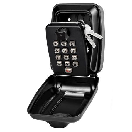 Key Lock Box for Outside, Wall Mount Lock Box for House Key, 12 Digit Combination Resettable Large Capacity Security Lockbox for Home, Garage, Black