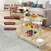 Bar Cart Wine Rack Drinks Trolley Gold Glass Holder Serving Mirror Shelves Alcohol Tea Coffee Home Kitchen Storage Rolling Wheels Metal Frame Mobile