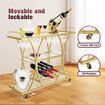 Bar Cart Wine Rack Drinks Trolley Gold Glass Holder Serving Mirror Shelves Alcohol Tea Coffee Home Kitchen Storage Rolling Wheels Metal Frame Mobile