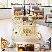 Bar Cart Wine Rack Drinks Trolley Gold Glass Holder Serving Mirror Shelves Alcohol Tea Coffee Home Kitchen Storage Rolling Wheels Metal Frame Mobile