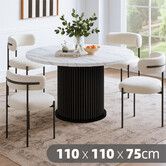 Round Dining Table Modern Coffee Room Kitchen Breakfast Diner Wood Accent End Circle Desk Furniture Restaurant Office 110cm Marble Tabletop Metal Base
