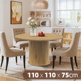 Round Dining Table Farmhouse Kitchen Coffee Breakfast Room Diner Drink Modern Wooden Accent Circle Desk Furniture Metal Base Restaurant Office 110cm