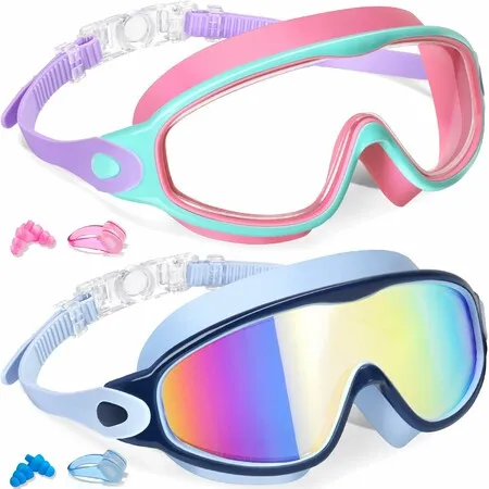 2 Pack Kids Swim Goggles for Age3+ UV Protection Anti-Fog Pool Water Swimming Goggles For Boys Girls