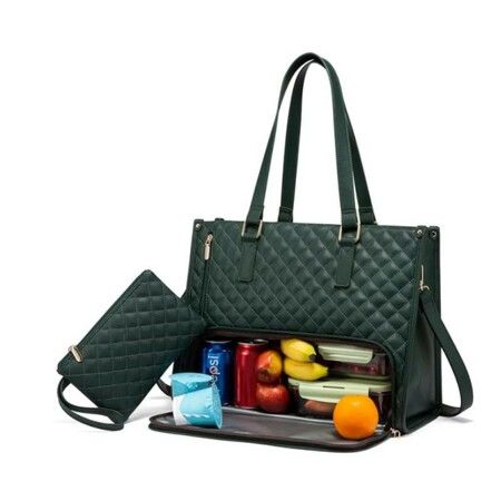 Lunch Tote Bag For Women,Laptop Bag with Insulated Lunch Compartment,Large Capacity Computer Handbag with Purse For School,Work,Office,Casual,Green