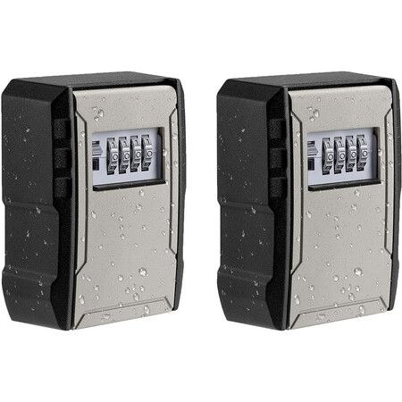 2 Pack Large Capacity Key Lock Box, Wall Mount Key Box for Car House Keys, Key Safe Security Storage Lock Box for Outdoor, Garage, Store (Grey)