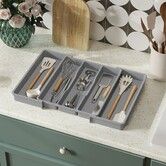 Utensil Drawer Organiser Expandable Large Cutlery Tray for Kitchen organisation Silverware Flatware Holder Plastic Spatula Tools and Gadgets Divider Gray