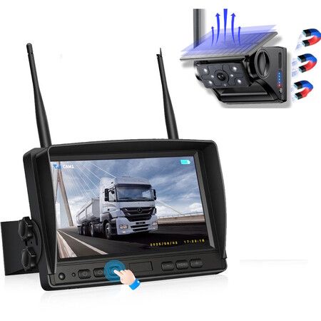 Solar Car Backup Camera Maggnitec 7 Inch LCD 2CH DVR Recorder Dual Power Supply 140 Wide Angle Recording Solar Rear View Automotive Night Vision RV Truck