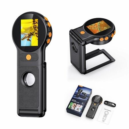 Folding Digital Microscope 2 Inch HD AF Lens 2MP 500X Magnification Auto Focus Educational enior aid, elderly vision impaired Gift