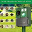 Ultrasonic Bird Animal Repellent Scarer Solar Powered Mouse Repeller Cat Dog Rat Deterrent Motion Sensor Pest Control Possum Fox Deer LED Flashlight